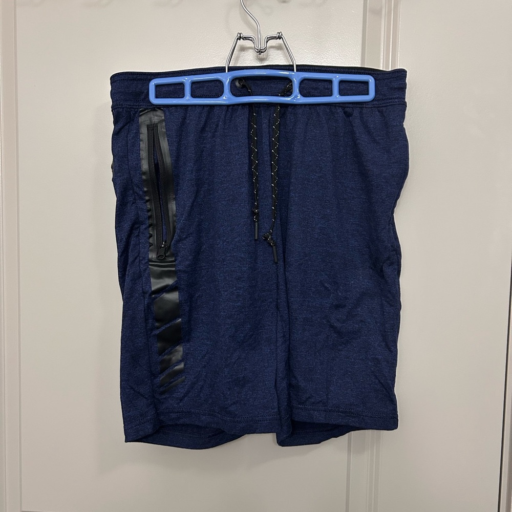 Blue Athletic Drawstring Shorts with Zipper Pocket